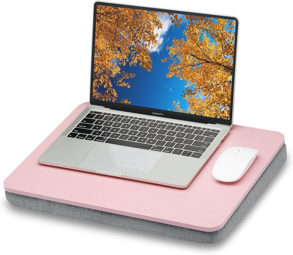ZEAPTAC Lap Desk With Pillow Cushion, Portable Bed Desk, Fits Up To 15.6"-Pink